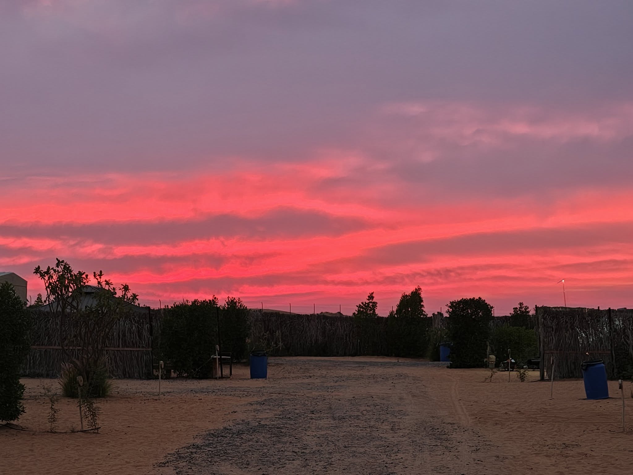 Pink skies over camp